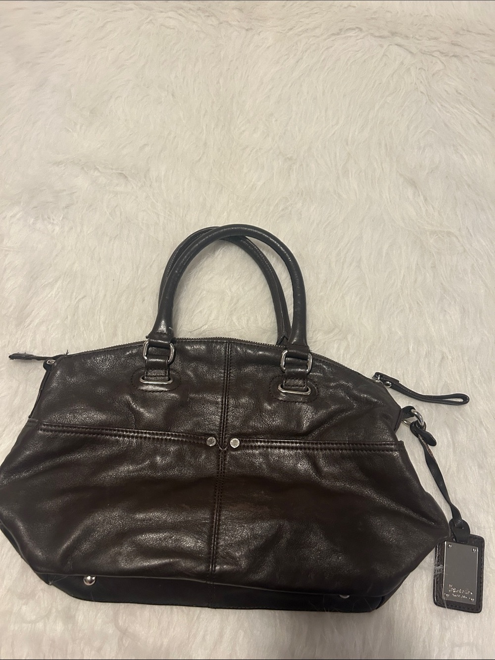 Tignanello Dark Brown Leather Double-Handle Tote